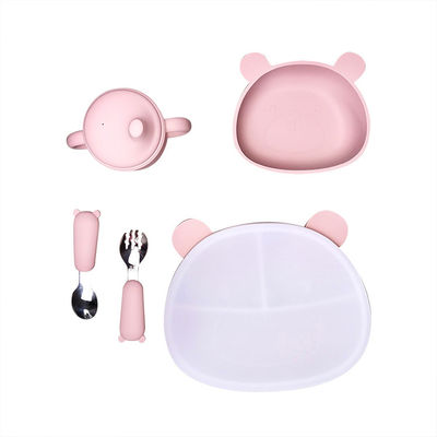 acheter Ensemble de alimentation 6Pcs BPA de bébé de silicone de forme d'ours cuvette libre d'aspiration avec le couvercle online manufacture
