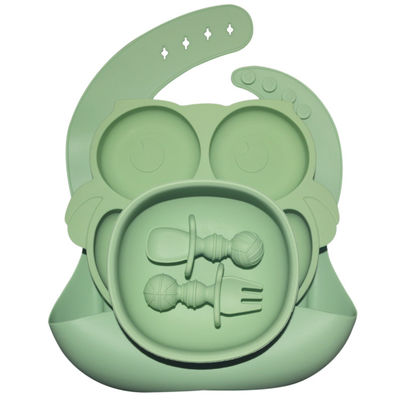 acheter 6 plats de alimentation de bébé de silicone de PCs place avec la vaisselle de la cuillère MHC de fourchette de bavoir de tasse non-toxique online manufacture