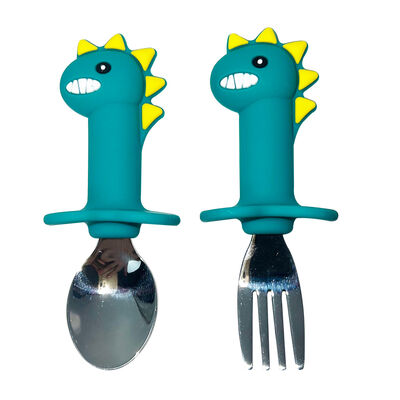 acheter Cuillère en silicone en forme d'animal mignon pour bébé, fourchette de table courte en forme de dessin animé de dinosaure, cuillère d'alimentation pour enfants online manufacture