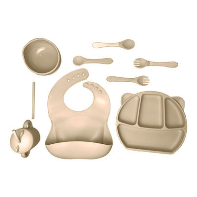 Ensemble de alimentation de bavoir et de cuvette de silicone de bébé catégorie comestible avec des fourchettes et des cuillères