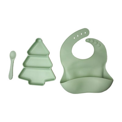 Ensemble de alimentation d'aspiration libre des PCs BPA de plat et de bavoir 3 de silicone de bébé adapté aux besoins du client