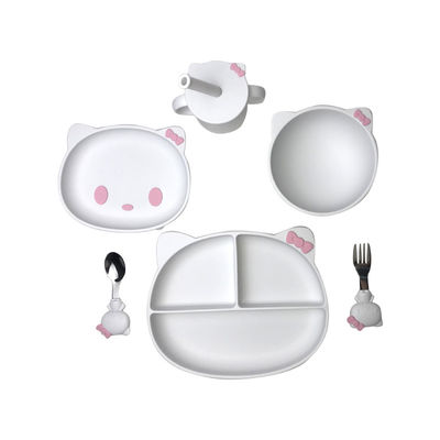 ensemble de alimentation Kitten Shape BPA de bébé du silicone 6pcs cuvettes et plats libres d'aspiration