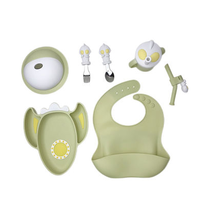 Ensemble réglé de alimentation adapté aux besoins du client de bavoir et de cuvette de catégorie comestible de bébé de silicone avec la cuillère