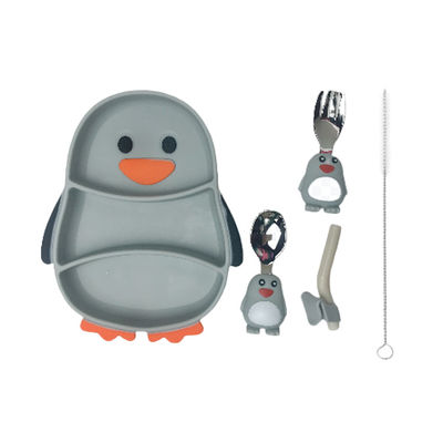 Forme réglée de alimentation de pingouin de bébé de silicone d'OEM catégorie comestible avec la cuillère