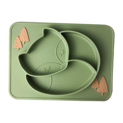 Plat libre vert fait sur commande de bébé de silicone de Tray Fox Shape BPA de bébé de silicone