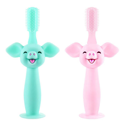 Bébé Teether, porc fait sur commande s'exerçant infantile de silicone de bande dessinée de brosse à dents de bébé de silicone de catégorie comestible