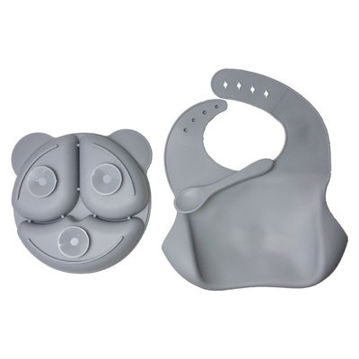 Tailles adaptées aux besoins du client réglées de alimentation Grey Bear Shape 3Pcs de silicone de vaisselle de bébé de plat de nourriture