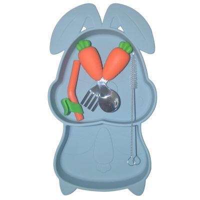 L'alimentation de bébé de silicone de 6 ensembles de PCs plaque les plats non-toxiques avec la cuillère de fourchette de cuvette de plat de bavoir de tasse