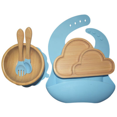 Les produits libres de silicone de bébé de BPA plaquent l'ensemble en bois de plat d'aspiration de silicone d'éléphant réglé