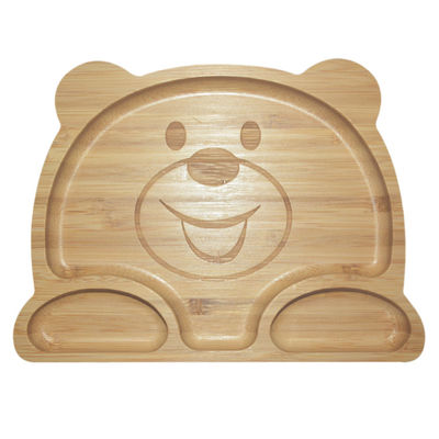 MHC Silicium Divided Suction Dining Kids Cuisine en bois Couverts en bambou Plaque de silicone pour bébé