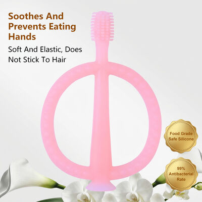 Brosse à dents et anneau de dentition en silicone de qualité alimentaire pour bébé avec ventouse, brosse à dents souple pour nourrissons, jouet de dentition pour bébés